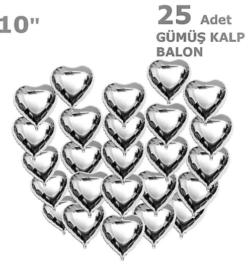 25 KALPLİ 10 İNC GÜMÜŞ SET BALON balon